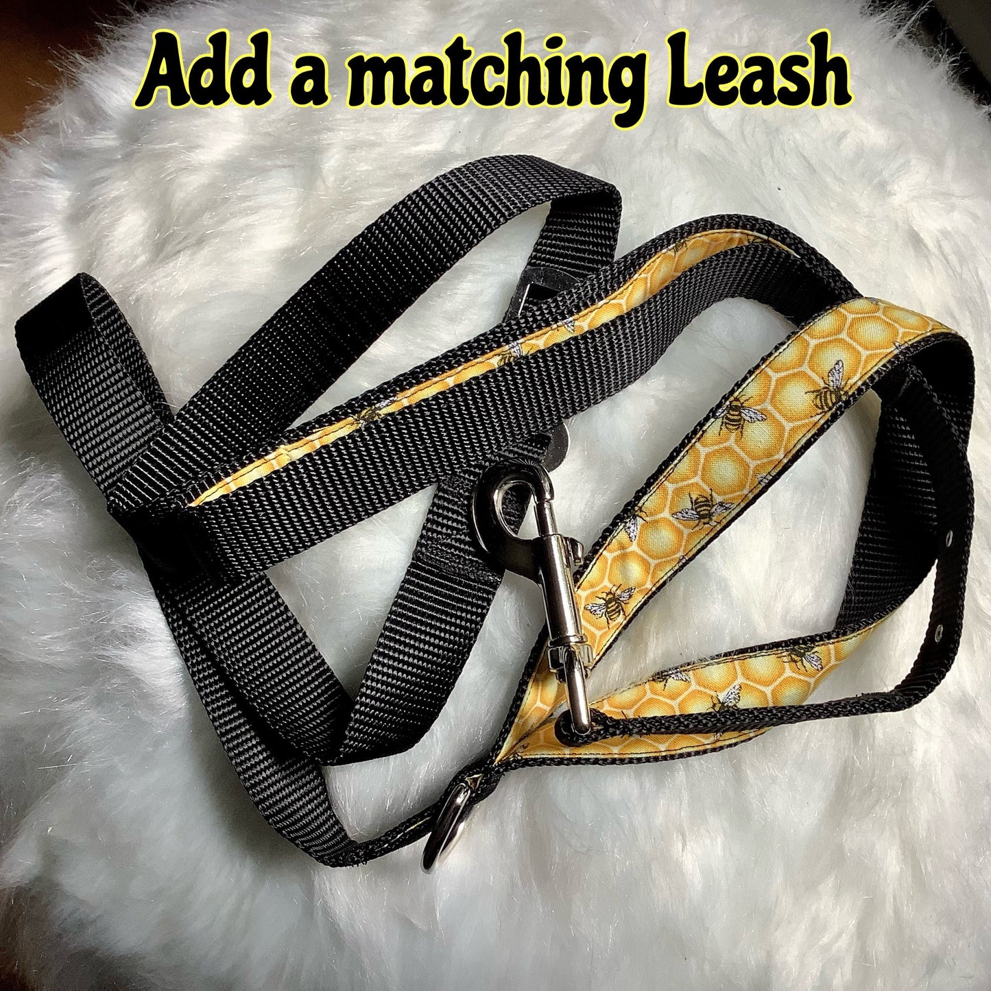 Handmade, Adjustable Dog Collar with Honeycomb and Bee's