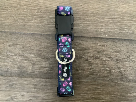 Adjustable Purple Dog Collar with Easter Eggs