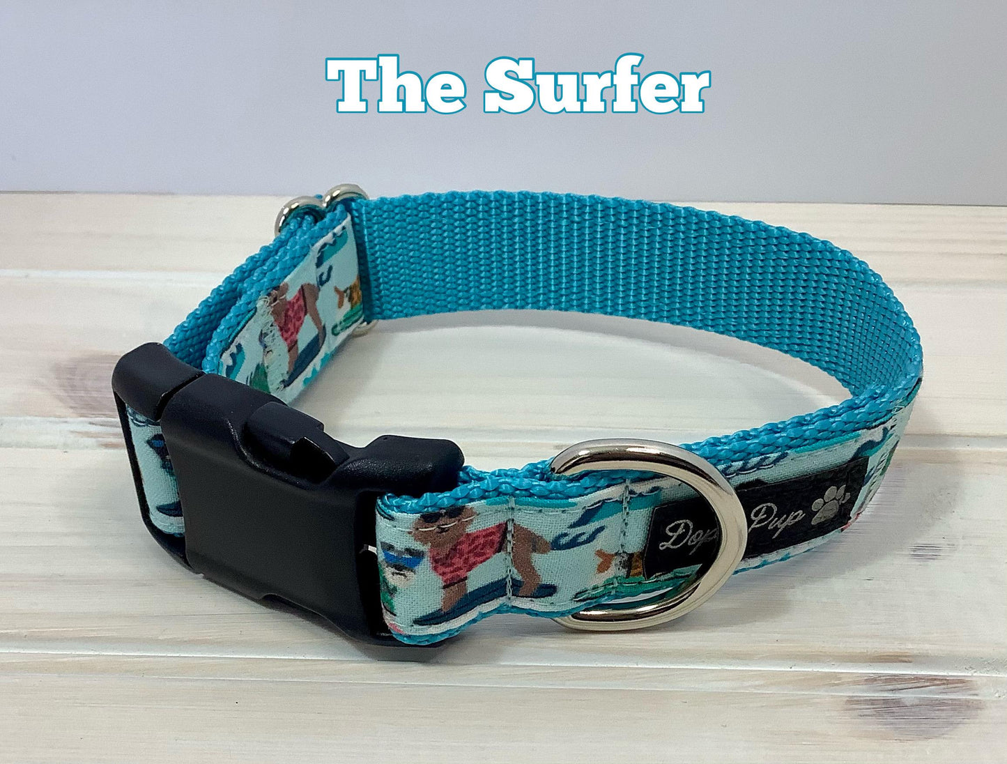 Ocean Themed Dog Collar with Surfing Dogs