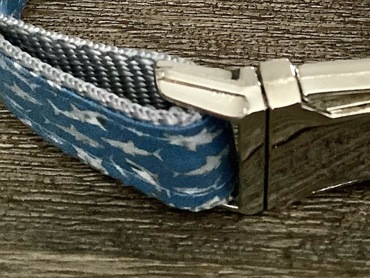 Handcrafted Adjustable Dog Collar with Sharks