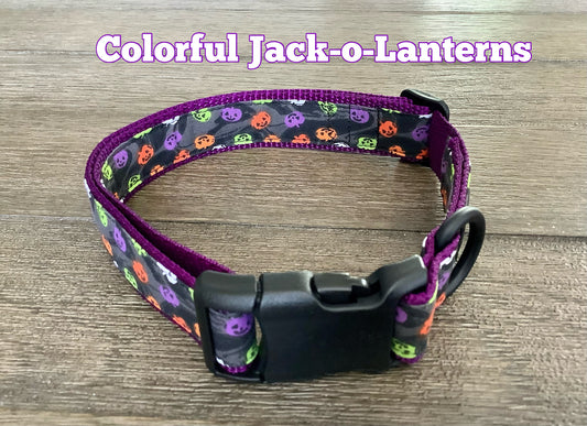 Dog Collar with Colorful Jack-O-Lanterns for Halloween