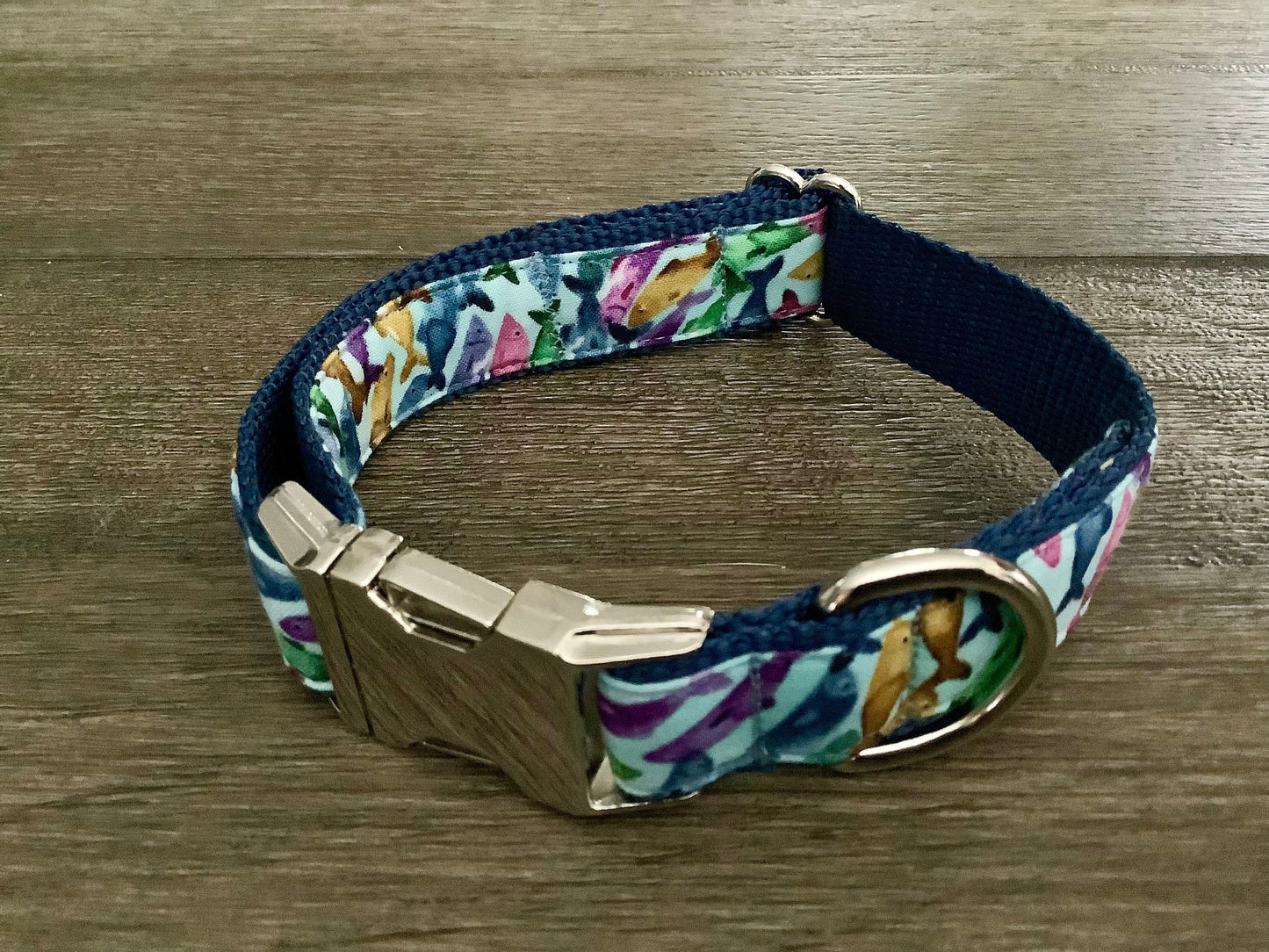 Lake Themed Dog Collar with Colorful Fish