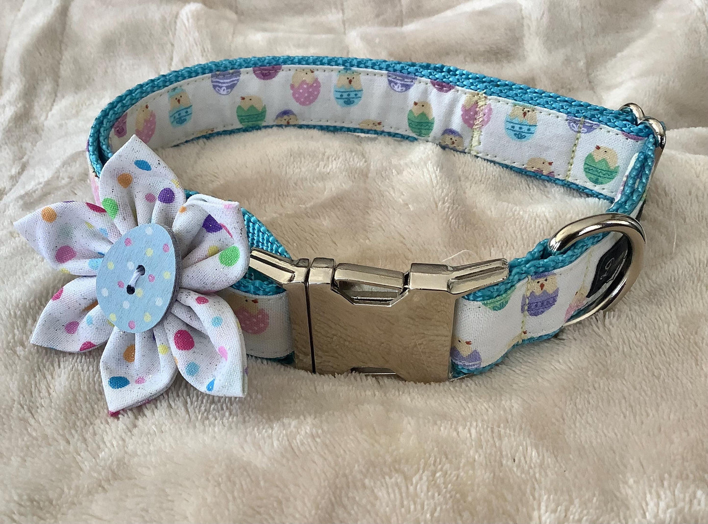 Pastel Easter Dog Collar with Bunnies and Chicks