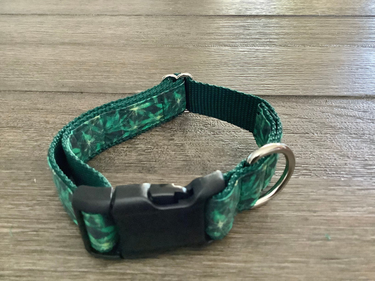Handmade Dog Collar with Green Cannabis