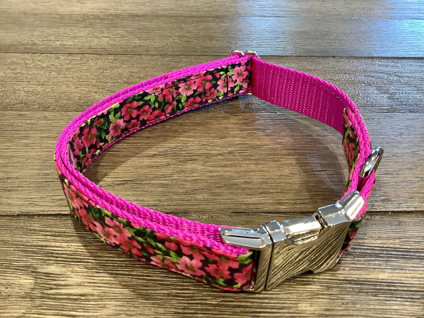 Adjustable Pink Floral Dog Collar