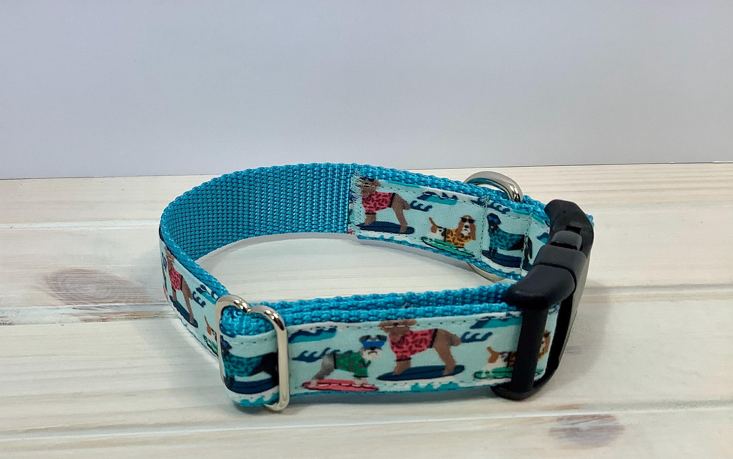 Ocean Themed Dog Collar with Surfing Dogs