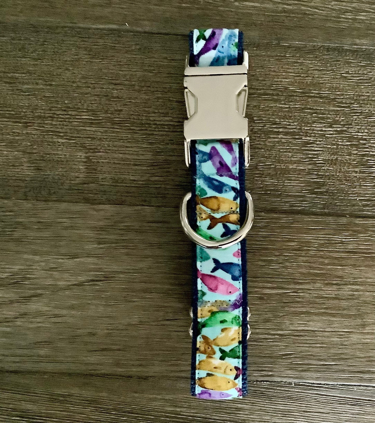 Lake Themed Dog Collar with Colorful Fish