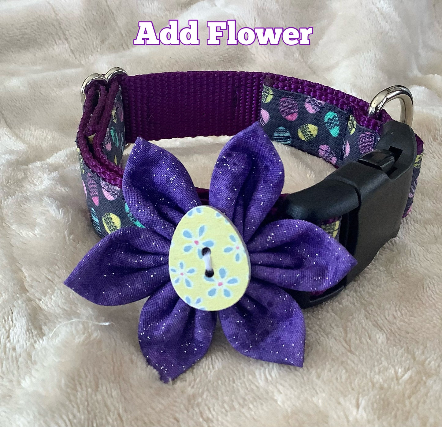 Adjustable Purple Dog Collar with Easter Eggs