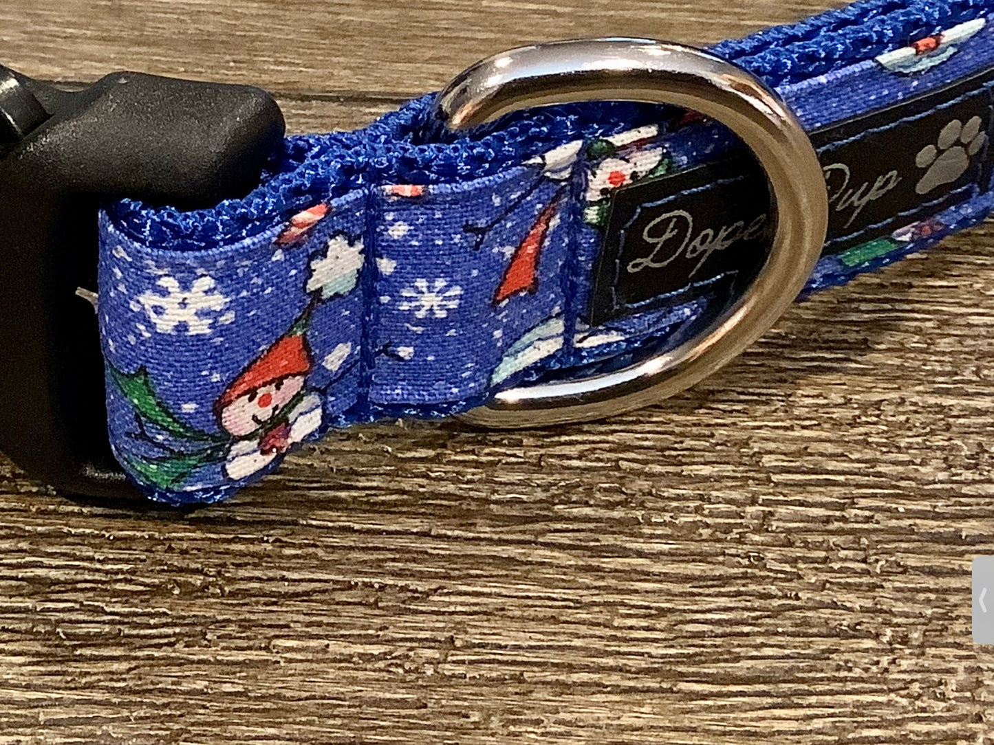 Handmade Blue Dog Collar with Winter Snowmen