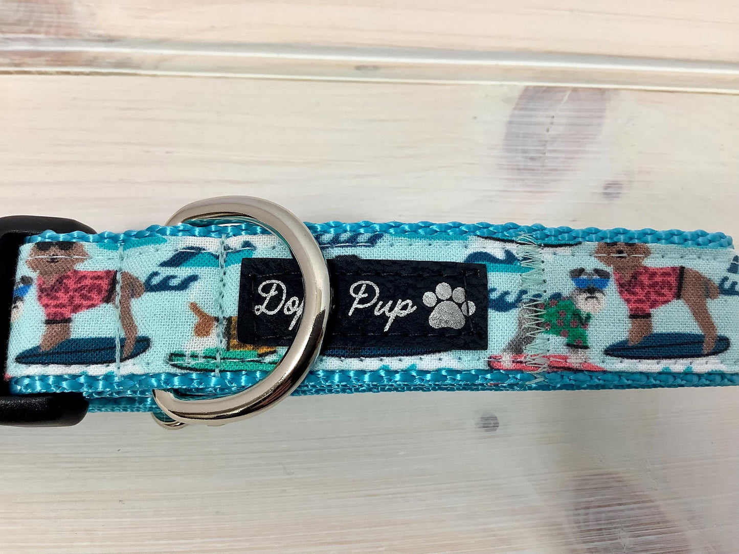 Ocean Themed Dog Collar with Surfing Dogs