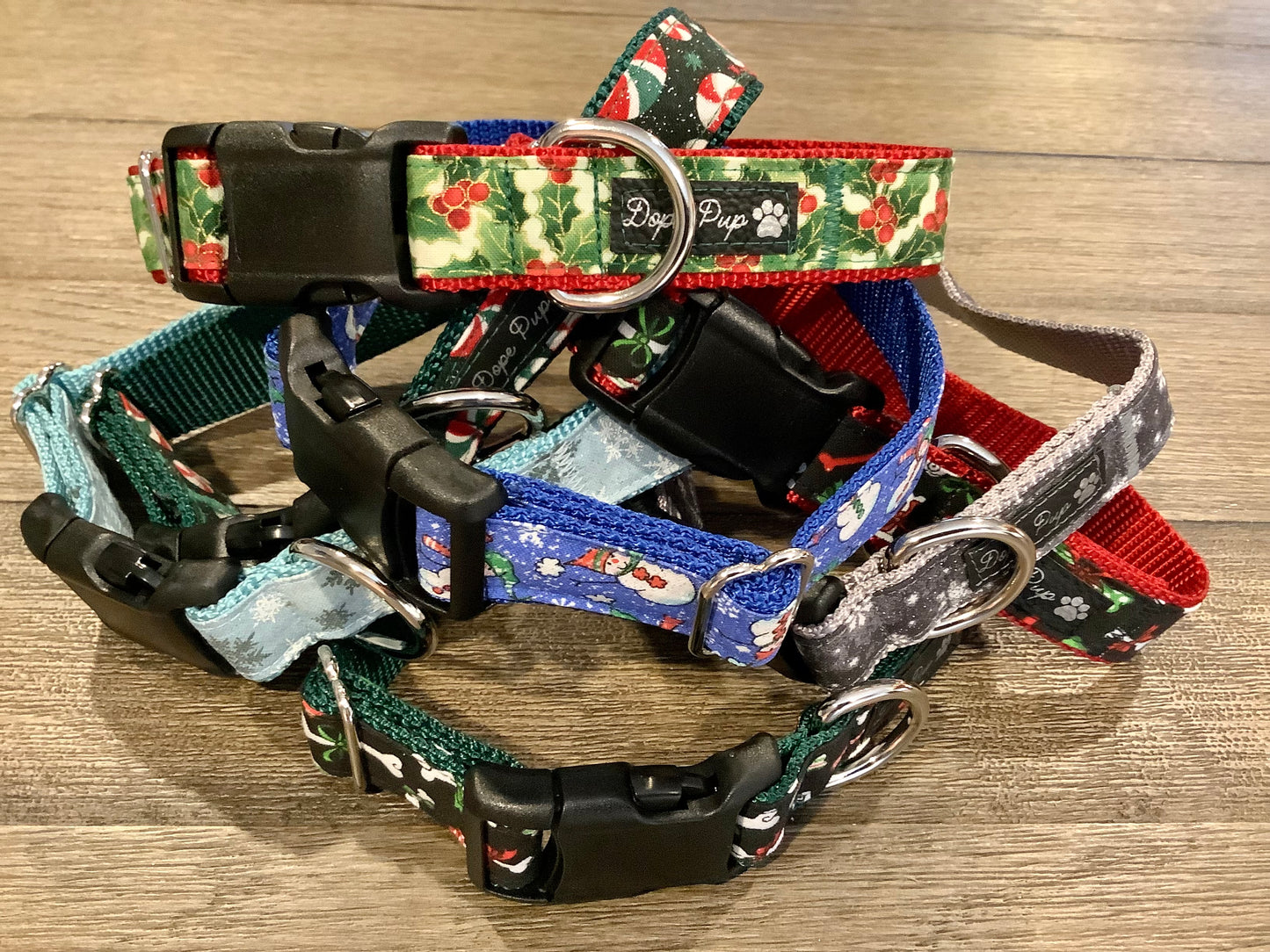Adjustable Dog Collar with SnowFlakes for Christmas, Blue