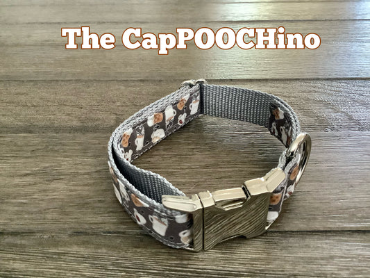 Handmade, Adjustable Dog Collar with Coffee