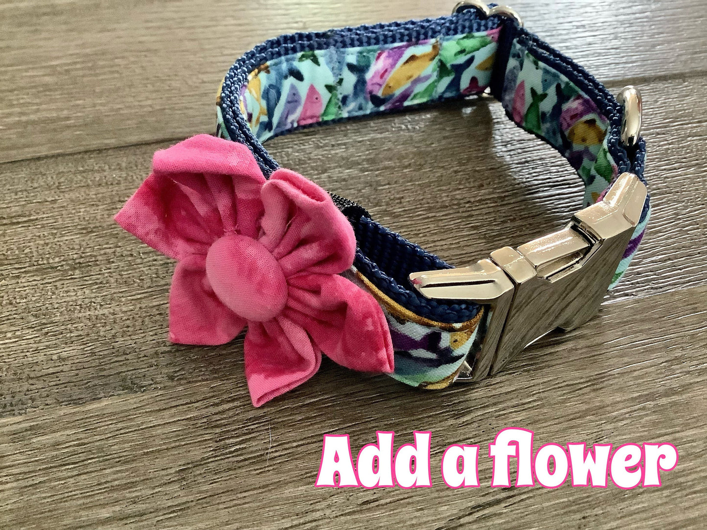 Lake Themed Dog Collar with Colorful Fish