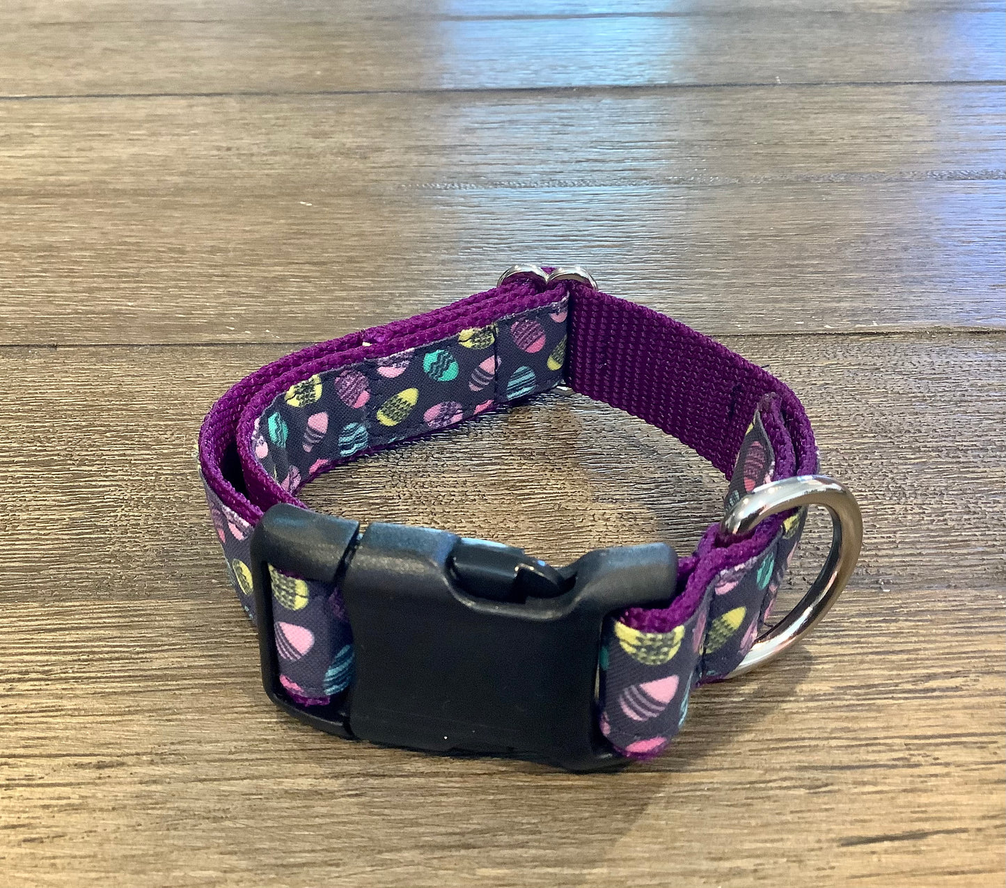 Adjustable Purple Dog Collar with Easter Eggs