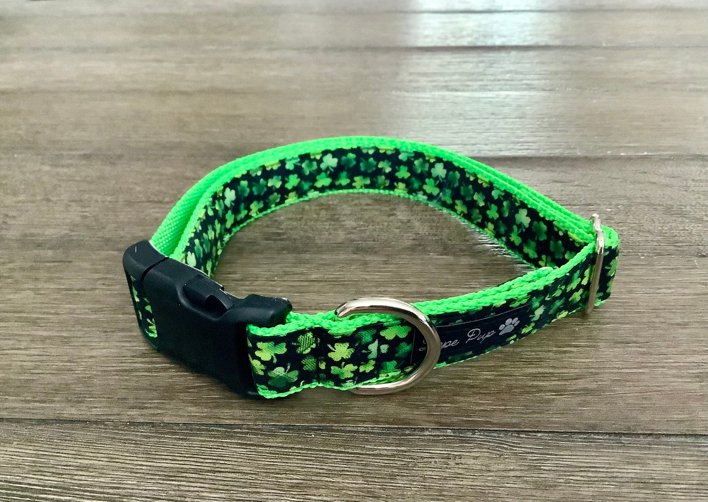 Irish Dog Collar with Green  Four Leaf Clovers for St. Patricks Day