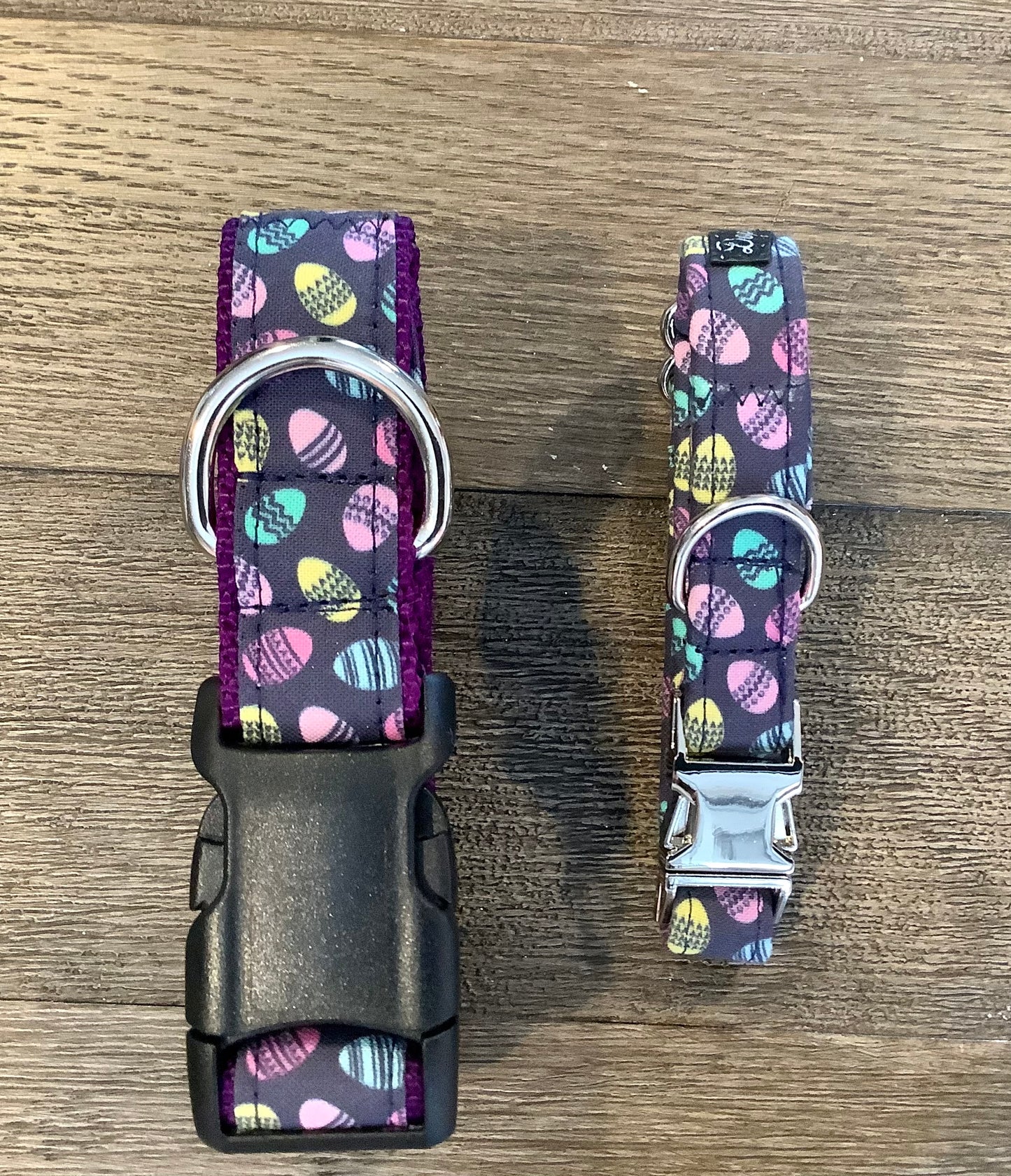 Adjustable Purple Dog Collar with Easter Eggs