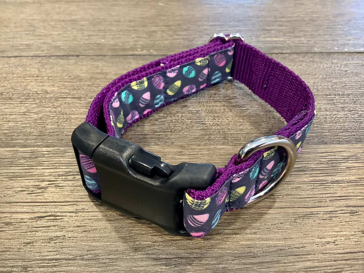 Adjustable Purple Dog Collar with Easter Eggs