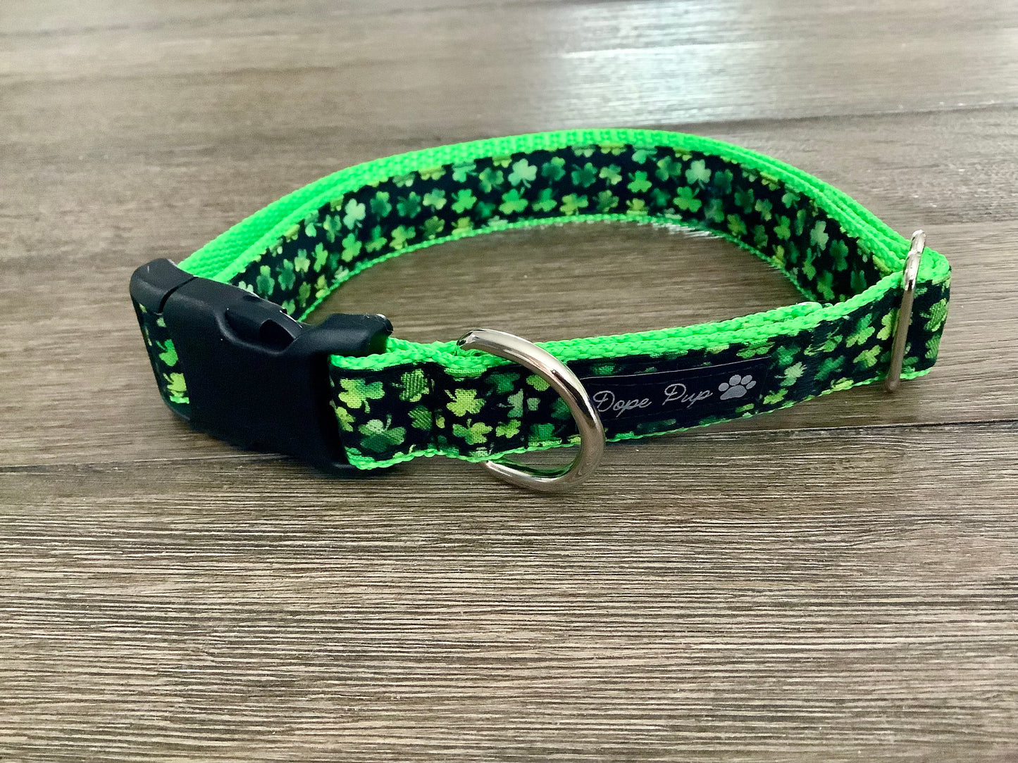 Irish Dog Collar with Green  Four Leaf Clovers for St. Patricks Day