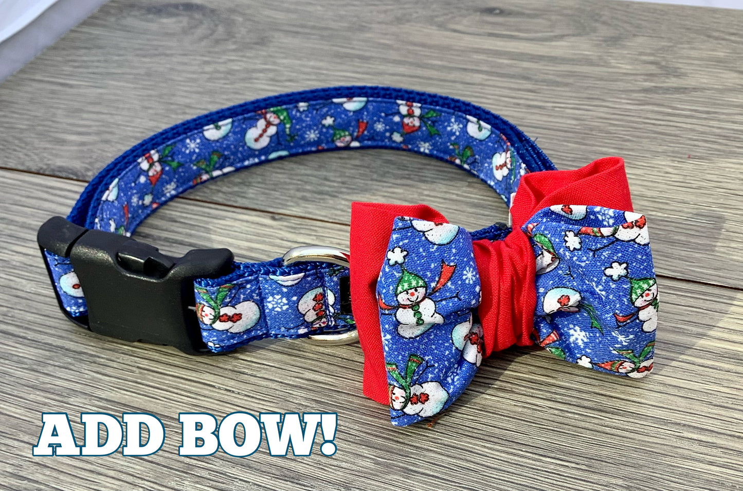Handmade Blue Dog Collar with Winter Snowmen