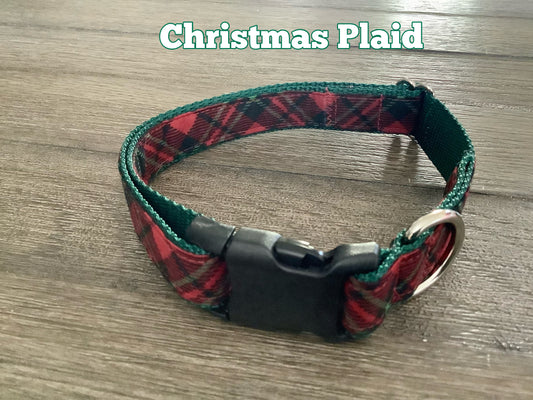 Red Plaid Adjustable pet collar for Christmas