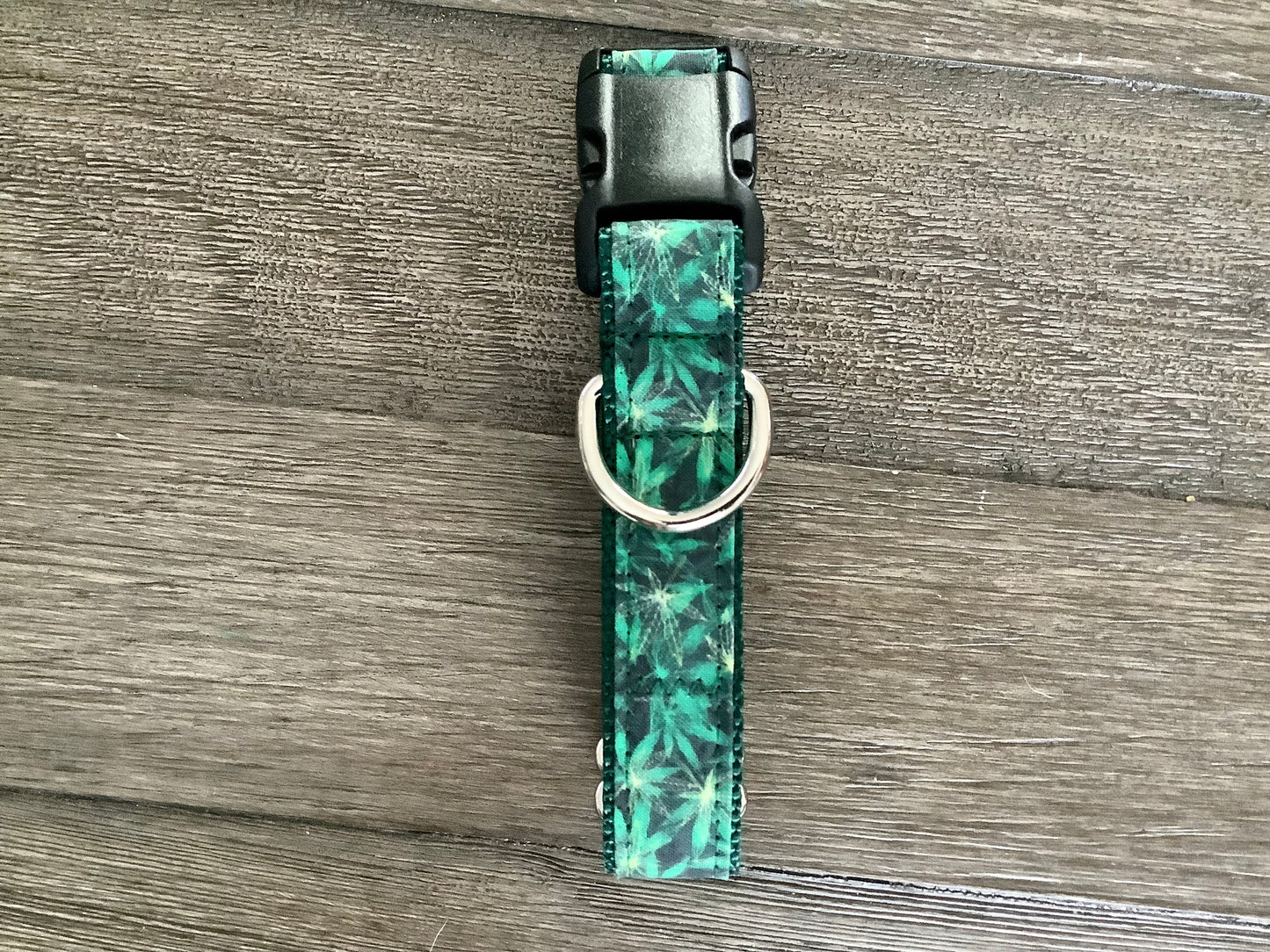 Handmade Dog Collar with Green Cannabis
