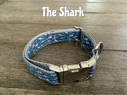Handcrafted Adjustable Dog Collar with Sharks