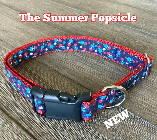 Red White & Blue Dog Collar with Popsicles