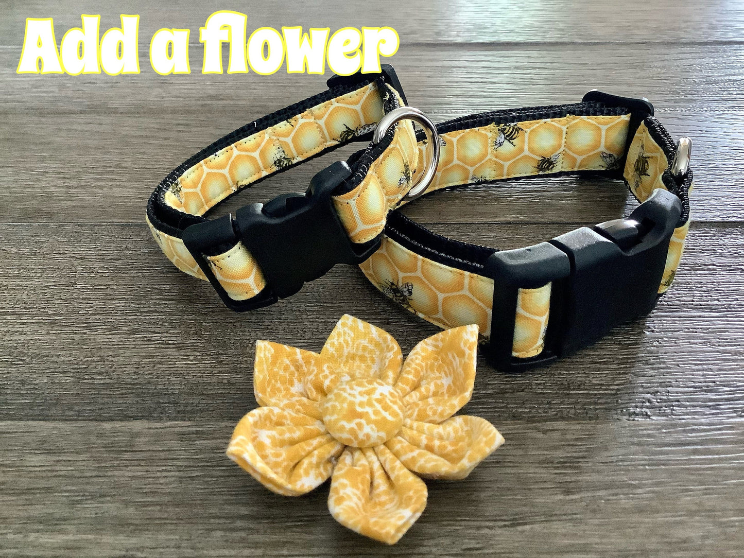 Handmade, Adjustable Dog Collar with Honeycomb and Bee's