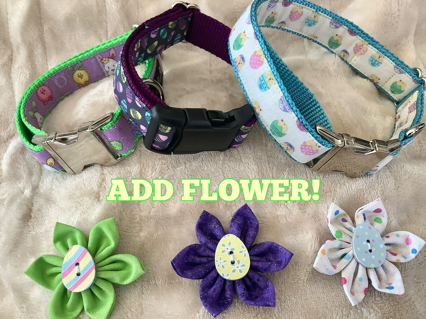 Adjustable Purple Dog Collar with Easter Eggs