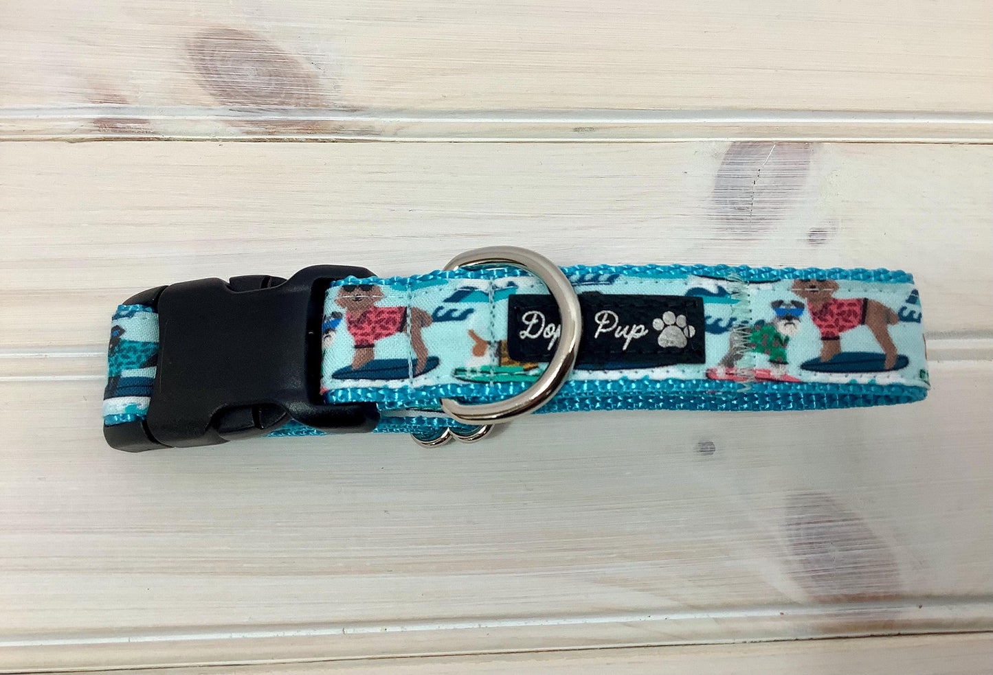 Ocean Themed Dog Collar with Surfing Dogs