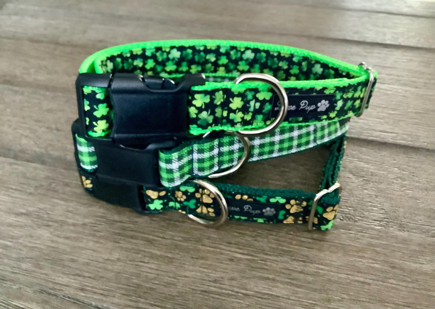 Irish Dog Collar with Green  Four Leaf Clovers for St. Patricks Day