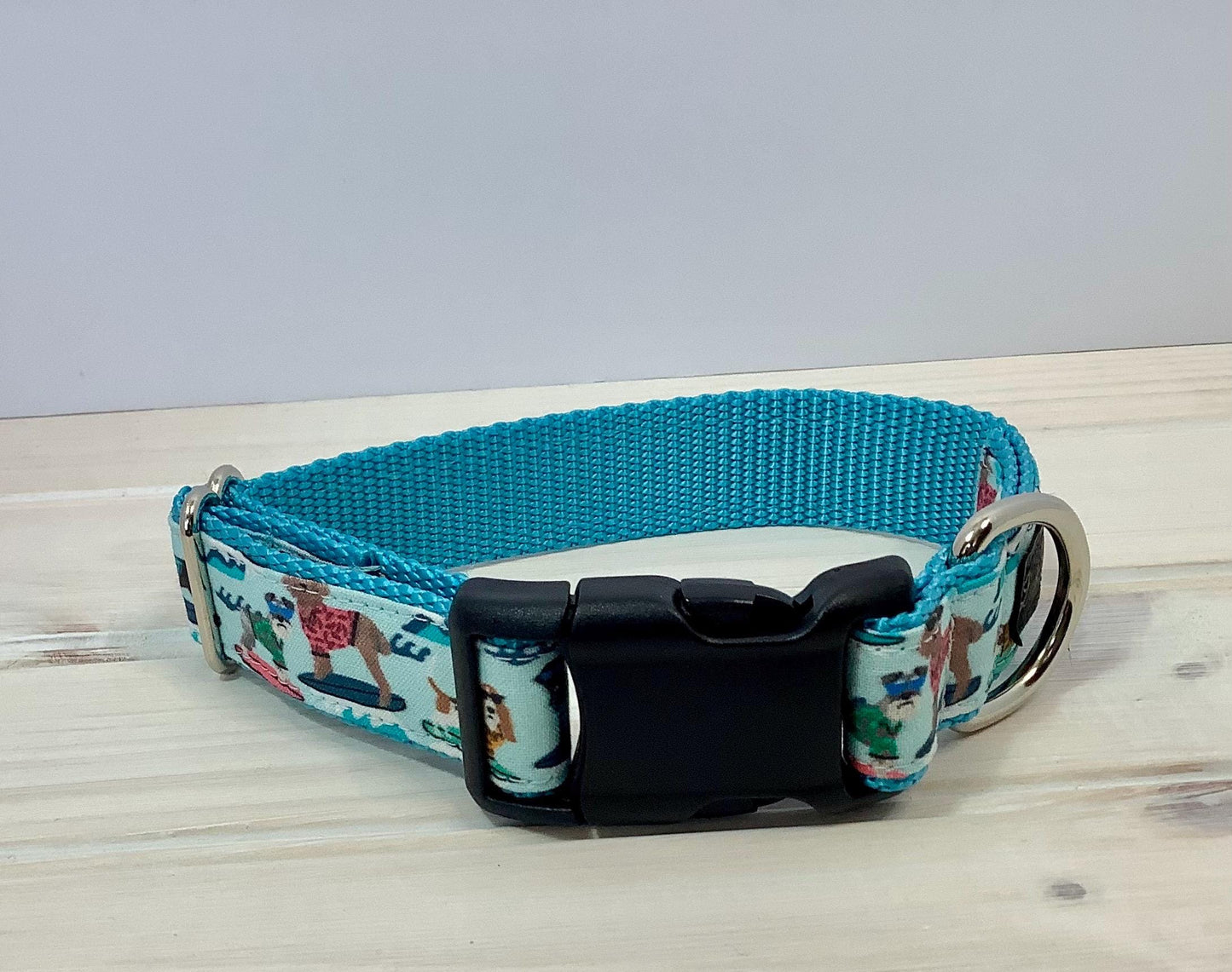 Ocean Themed Dog Collar with Surfing Dogs